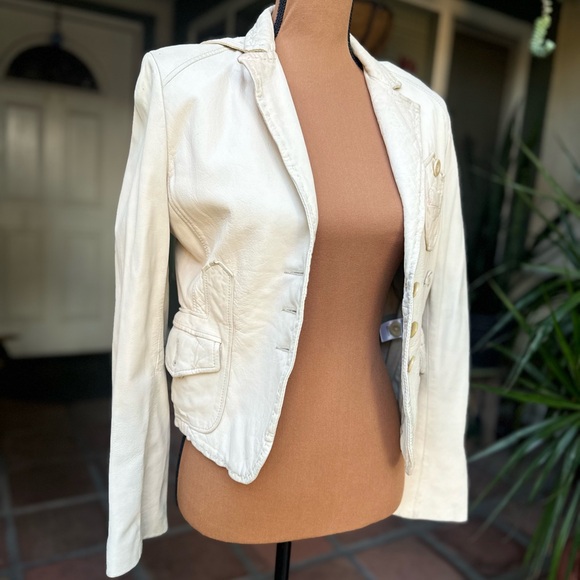 BCBG Max Azria Oyster White Soft Leather Jacket Sz. S